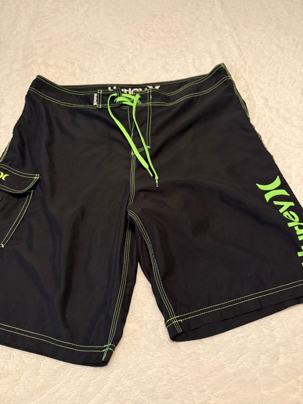 Hurley Black Board Shorts with Neon Green Accents